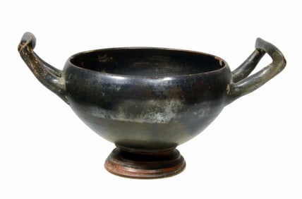 South Italian Black Glaze Pottery Twin Handle Skyphos