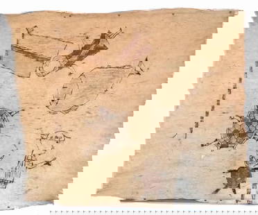 New Guinea Bark Cloth Painting: North coast of New Ireland, Papua New Guinea, 20th Century AD. Abstract surreal expressionist native and nieve dreamscape alluding to mythology. Painted in vegetable fiber pigments.Size 40 inches L. P