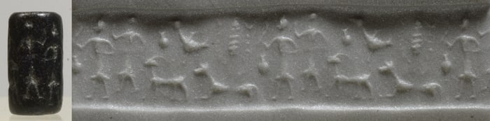 Ancient Near Eastern Mitanian Black Stone Cylinder Seal