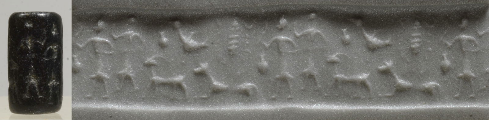 Ancient Near Eastern Mitanian Black Stone Cylinder Seal