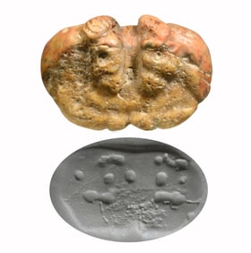 Ancient Near Eastern Jemdet Nasr Marble Addorsed Mouflons Stamp Seal