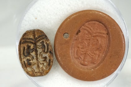 Egyptian Steatite Scarab with Hieroglyphic Design