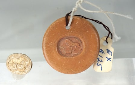 Ancient Egyptian Steatite Scarab with Lion and Gazelle Hunt Scene