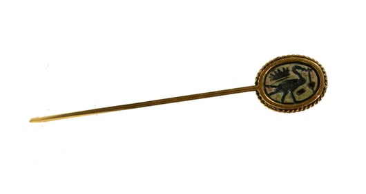 Egyptian Green Gaze Faience Scarab set in a Gold Pin