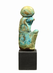 Ancient Egyptian Deep Blue Faience  Horus headed Ra Amulet