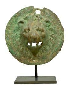 Exceptional Roman Bronze Lion Head Roundel