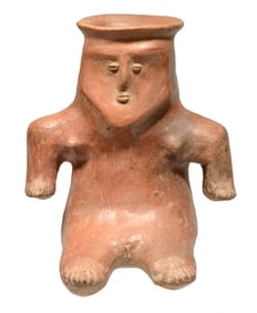 Pre-Columbian Colima Comala Red Ware Pottery Seated Figure