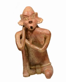 Expressive Pre-Columbian Nayarit Red ware Pottery Seated Female Singer