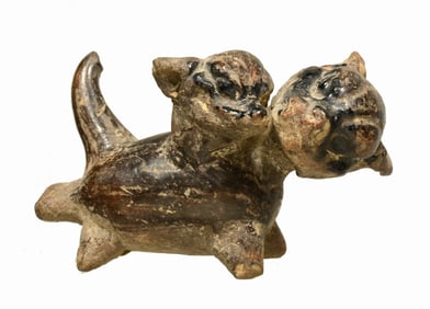 Rare Pre Columbian Veracruz Double Headed Dog Ocarina Whistle