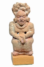 Fine Pre Columbian Maya Jaina Pottery Figural Rattle