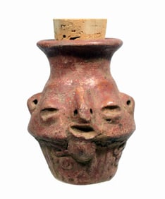 Pre Columbian Mayan Pottery Human Headed Poison Pot