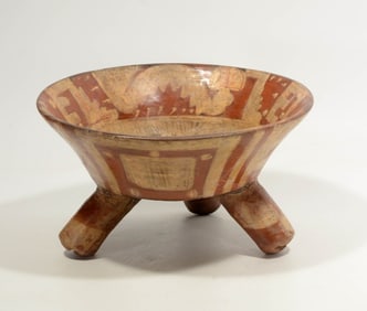 Pre Columbian Mixtec Pottery Polychrome Tripod Bowl