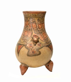 Pre Columbian Costa Rican Polychrome Tripod Urn with Serpent