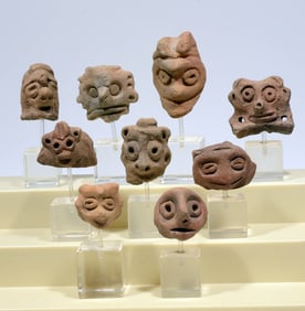 Pre Columbian Taino Indian Pottery  Adorno  Heads (9)