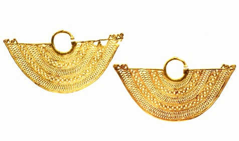 Pre Columbian Intricate Sinu Large Gold Filigree Nose or Ear Ornaments (2)