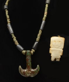 Pre-Columbian Tairona Stone Bead Necklace & Shell Pendant (2)