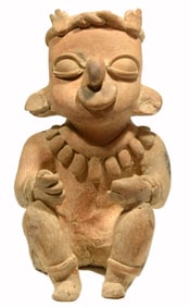 Pre-Columbian Jamacoaque Manabi Polychrome Pottery Seated Figure