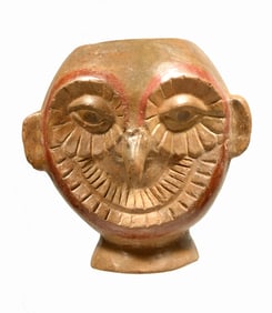 Pre-Columbian Moche Wise Owl Headed effigy Vessel with Expressive Eyes