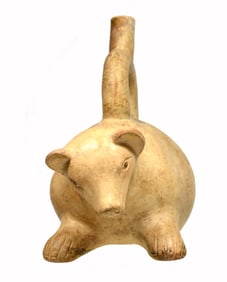 Rare Pre-Columbian Moche Pottery Bear Stirrup Vessel