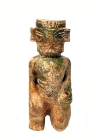 Chinese Neolithic Style Green Jade Carved Deity