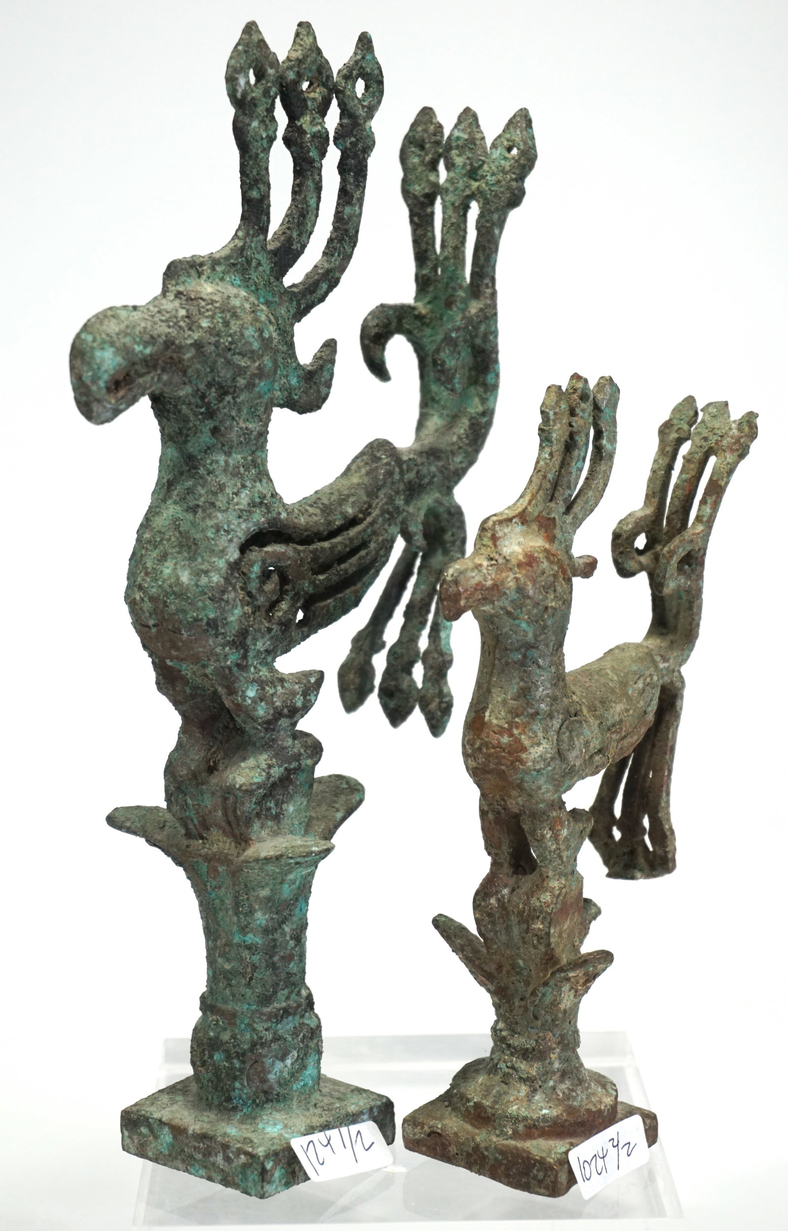 Pair of Bronze Bird Finial Sculptures, in the Style of Ancient Chinese Art (1 of 5)