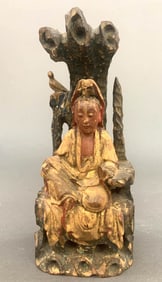 Antique Chinese Asian Gilt Wood Seated Buddhist Figure