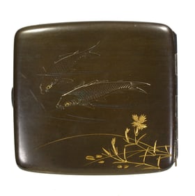 Japanese Meiji Period Mixed-Metal Cigarette Case, Signed Kohtei, Circa 1890-1910