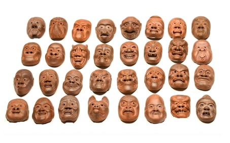 Japanese Ceramic Noh Theater Maskets Netsuke (48)