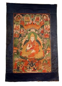Sino Tibetan Painted Thanka of a High Priest