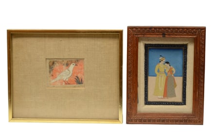 Two Indian Mughal and Rajasthani Style Miniature Paintings