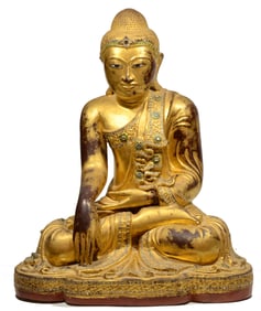 Beautiful Burmese Gilt Wood Seated Buddha with documents