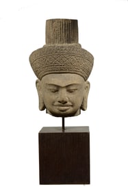 Khmer Style Sandstone Head of a Bodhisattva