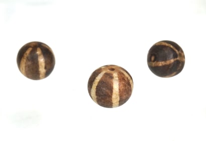 Three Pumtek Beads with Striped Decoration, Burma