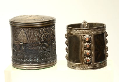 Indonesian Silvered Snuff Box and Central Asian Bracelet (2)