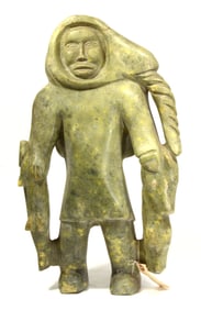 Impressive Large Inuit Serpentine Carved Hunter
