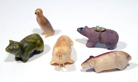 Native American Stone and Bone Animal Fetishes (5 pcs)