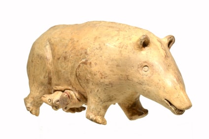 Unique Colonial Ceramic Tapir Birthing Pups