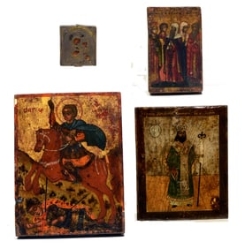 Russian Polychrome Painted Wood Religious Icons (4)