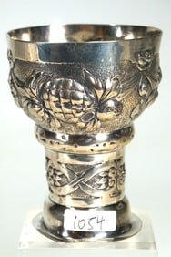 Continental Silver Roemer Form Wine Goblet with Repousse Fruit Decoration