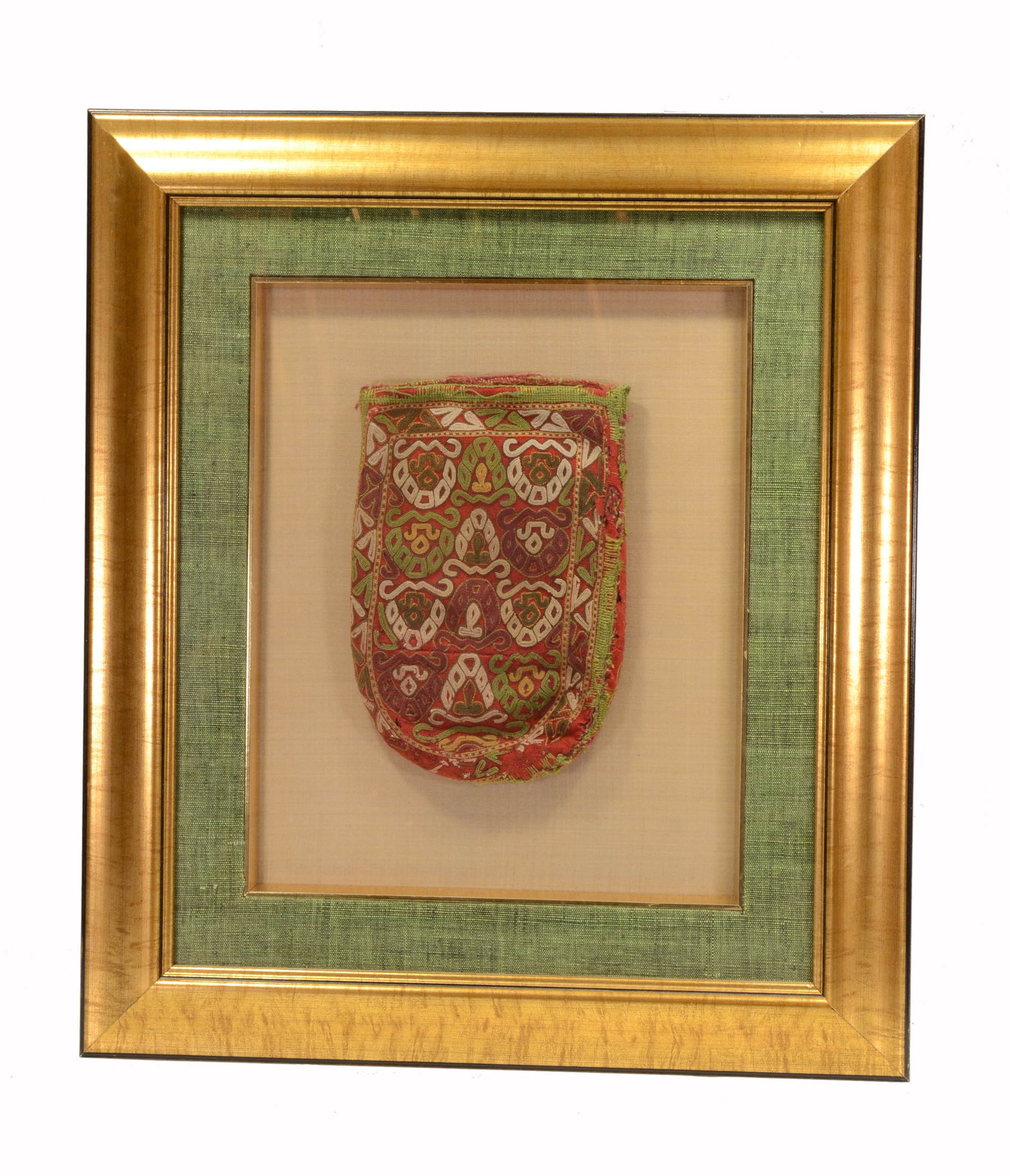 Framed Antique Central Asian Embroidered Textile Bag (1 of 3)