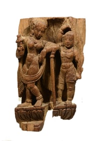Indian Wood Figural Shrine Panel Fragment