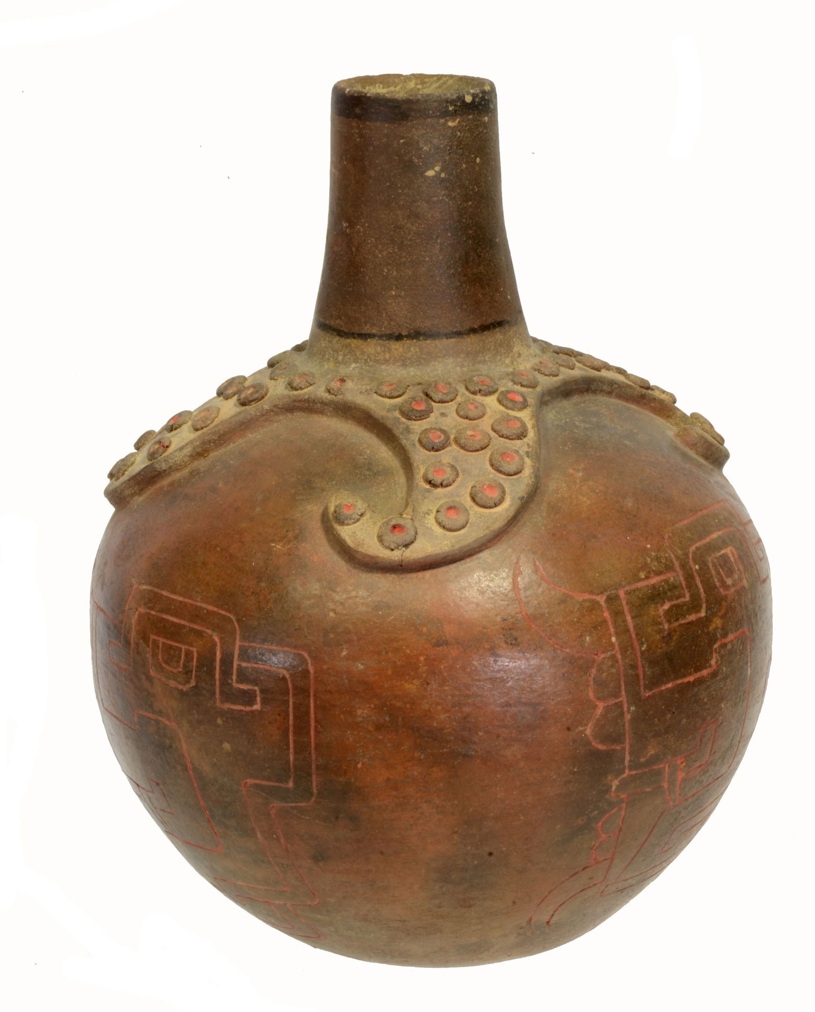 Chimu Incised Pottery Bottle with Starfish on Shoulder (1 of 8)