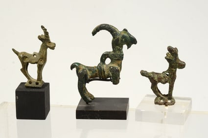 Trio Near Eastern Bronze Stag Pendants