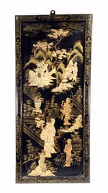 Chinese Antique Gilt and Inlaid Figural Wood Panel