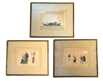 Set of Three Chinese Export Watercolors