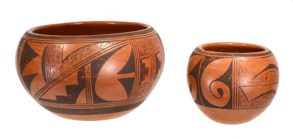 Native American Hopi Bowls (2) by K. Poleahla and K. Dewakuku