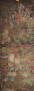 An Old Chinese Watercolor Painting Scroll/&#28165;&#20195;&#27494;&#23559;&#22294;: An Old Chinese Watercolor Painting Scroll.Qing Dynasty. L: 49.5 x H: 146 CM.&#28165;&#20195;&#24037;&#31558;&#37325;&#24425;&#65292;&#27494;&#23559;&#22294;&#65292;49.5 x 146&#21400;&#31859;&#12290;