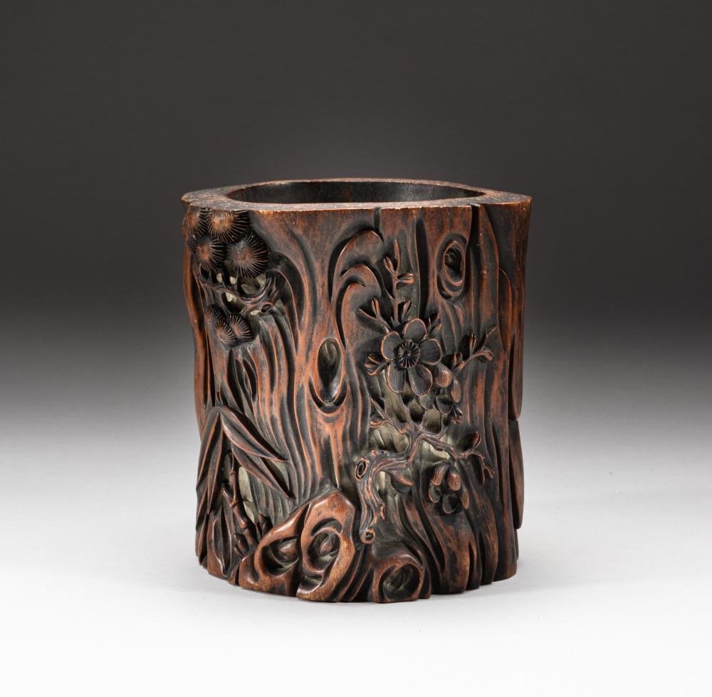 Antique Chinese Boxwood Brush Pot/民國木筆筒 (1 of 7)