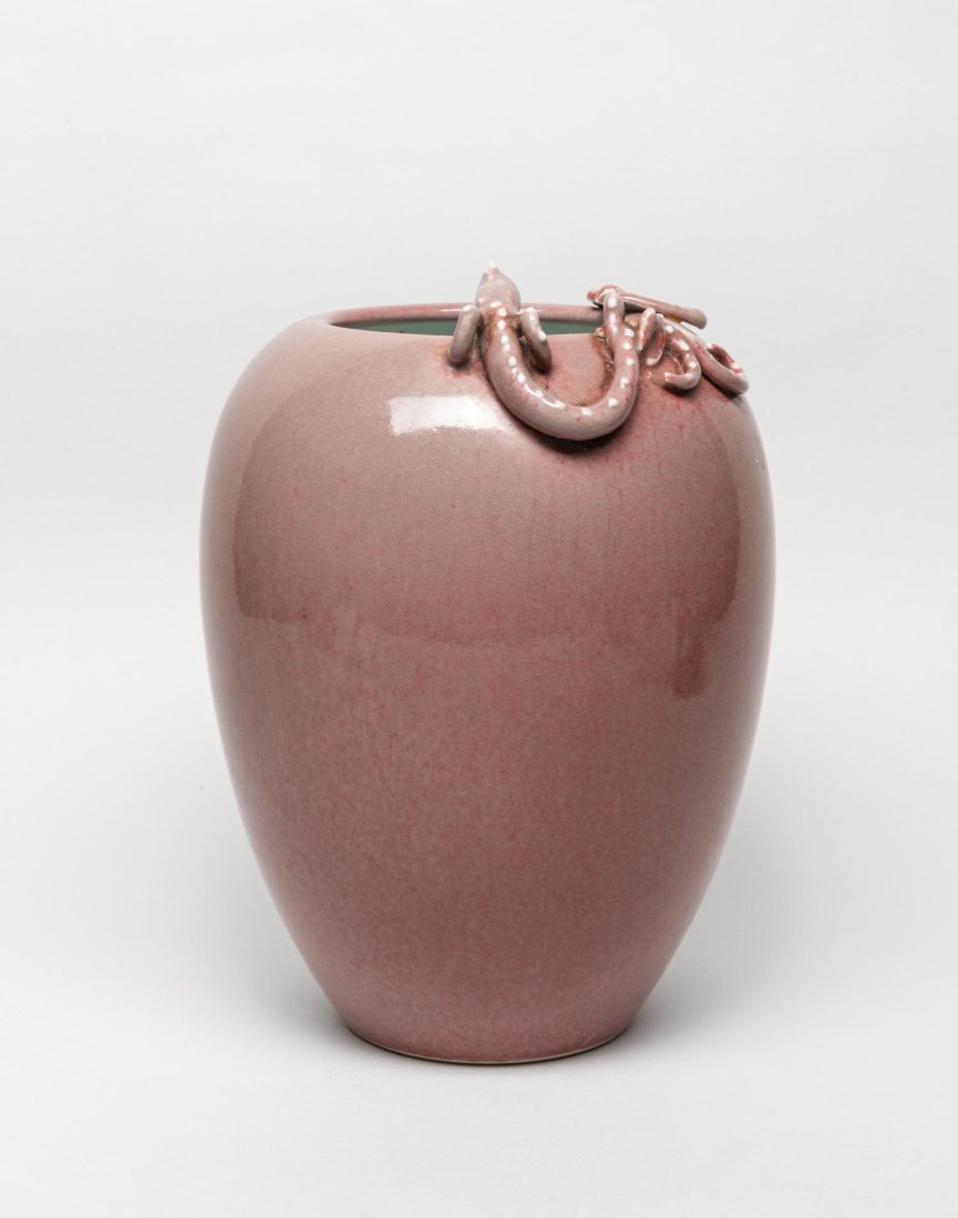 Chinese Antique Red Glazed Porcelain Vase/清代紅釉螭龍瓶 (1 of 7)