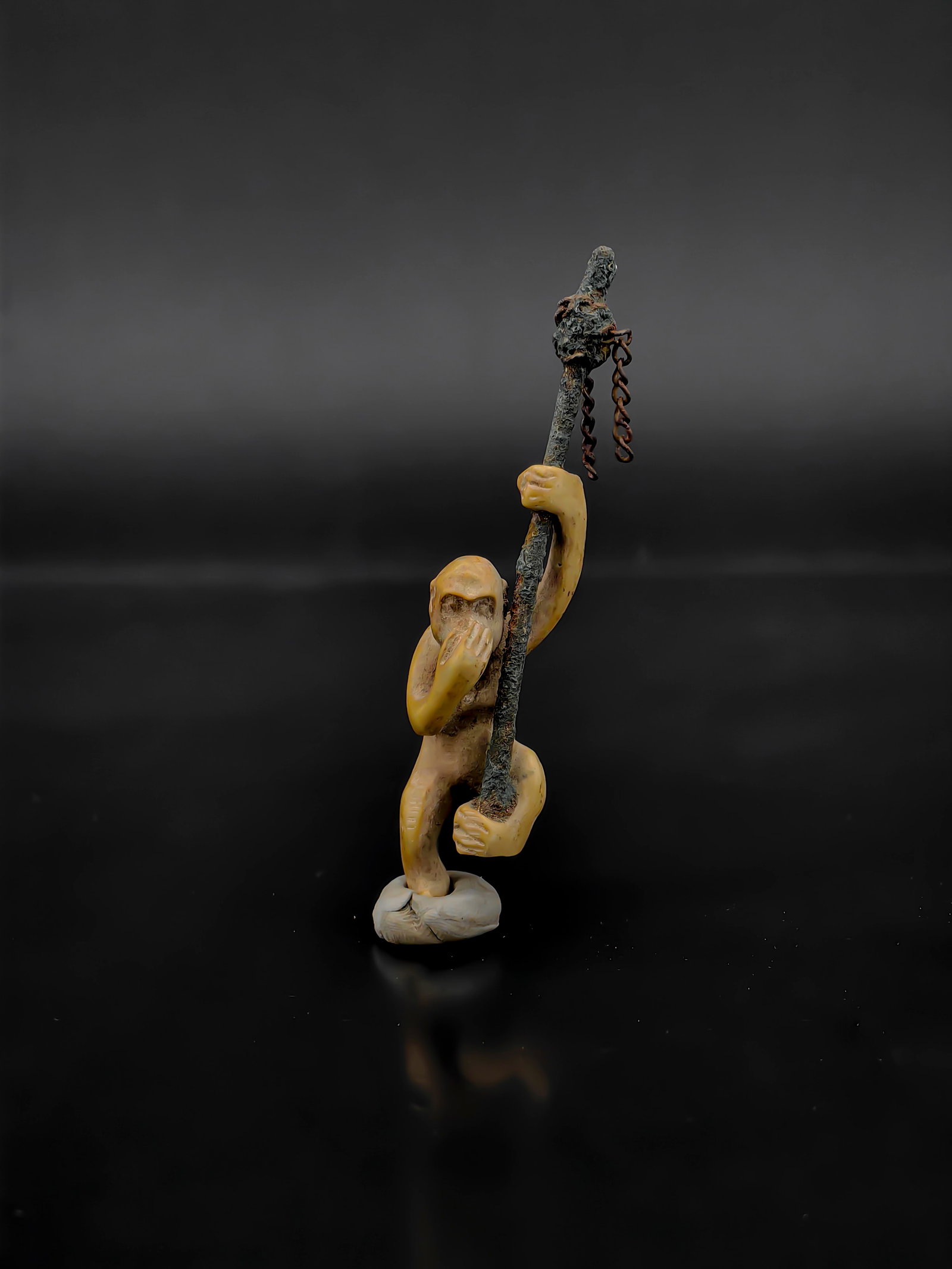 A Shoushan Stone Carving of a Monkey on a Bronze Staff, 18th Century (1 of 7)